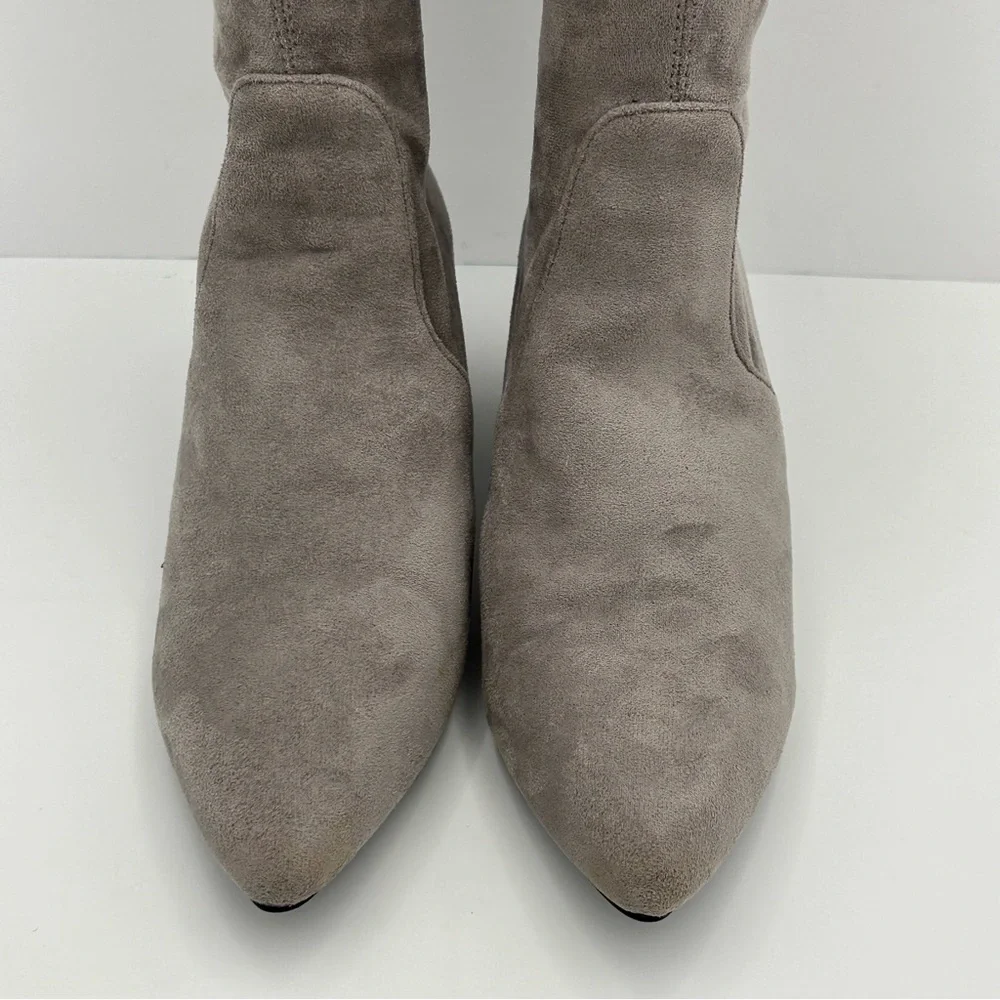 Faux Suede Over‎ The Knee Boot Size 8 Point Toe Block Heel Gray Neutral Baddie